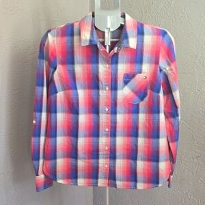 Tommy Hilfiger Multicolor Windowpane Plaid Shirt Preppy Western Fall Cotton